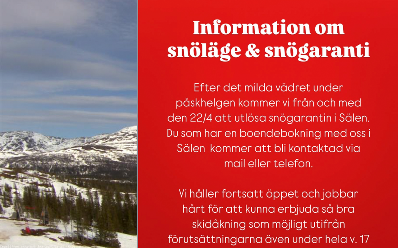 Snöbrist tvingar Skistar att aktivera snögarantin – erbjuder full återbetalning