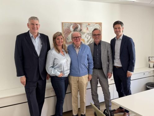 Morten Krûger styrelseordförande Aller Leisure Group, Kerstin Svanwall vd WE Travel Group, Thord Wilkne, Anders Eslander och Simon Pauk Hansen vd Aller Leisure Group.